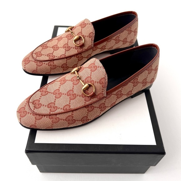 Gucci Shoes - GUCCI || Jordaan Horsebit GG Monogram Canvas Loafer Flat Beige Rust Brown New 6